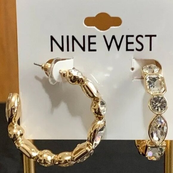 Nine West Jewelry - NINE WEST Mod/Contemporary Gold Clear Crystal Multi Shaped Hoop Earrings**NEW!